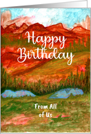 Happy Birthday From Group Valley Landscape Trees Mountains Lakes Art card