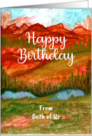 Happy Birthday From Couple Valley Landscape Trees Mountains Lakes Art card