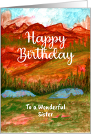 Happy Birthday Sister Valley Landscape Trees Mountains Lakes Painting card