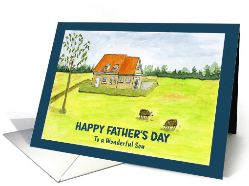 Happy Father's Day Son Farmhouse Farm Sheep Grazing Trees... (1906644)