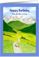 Happy Birthday Brother in Law Landscape Mountains Car Road Watercolor card