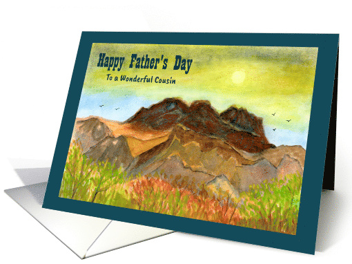 Happy Father's Day Cousin Mountain Birds Landscape Bushes Sky Art card