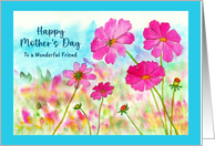 Happy Mother’s Day Friend Pink Cosmos Wildflowers Botanical Watercolor card