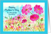 Happy Mother’s Day Great Niece Pink Cosmos Wildflowers Bee Painting card