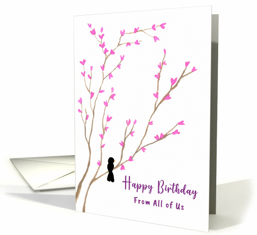 Happy Birthday From Group Black Bird Tree Pink Blossoms... (1909458)