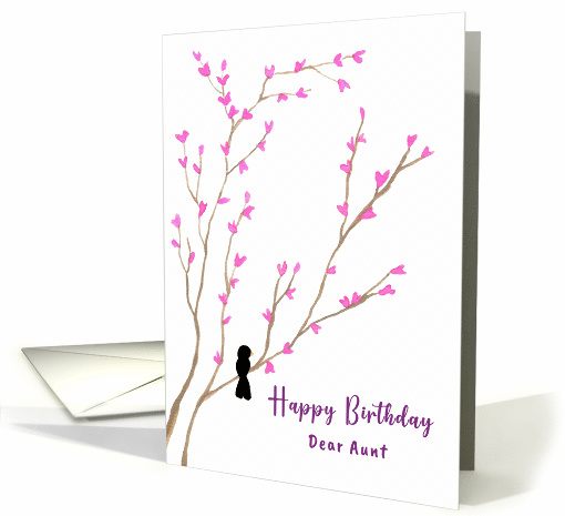 Happy Birthday Aunt Black Bird Tree Pink Blossoms Floral... (1909462)