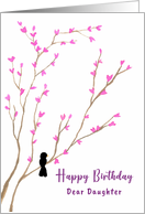 Happy Birthday Daughter Black Bird Tree Pink Blossoms Floral Painting card