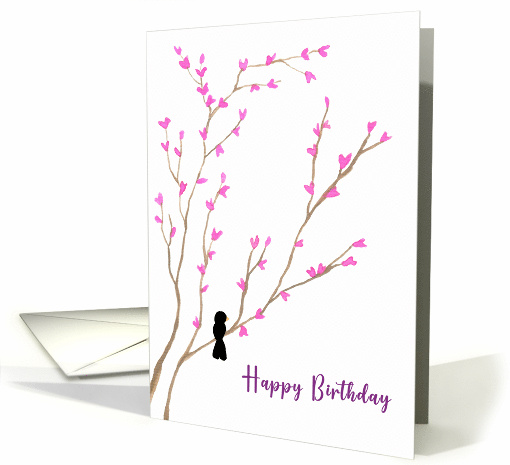 Happy Birthday General Black Bird Tree Pink Blossoms... (1909476)