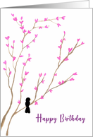 Happy Birthday General Black Bird Tree Pink Blossoms Floral Painting card