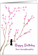 Happy Birthday Granddaughter Black Bird Tree Pink Blossoms Floral Art card