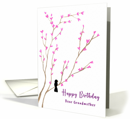 Happy Birthday Grandmother Black Bird Tree Pink Blossoms... (1909480)