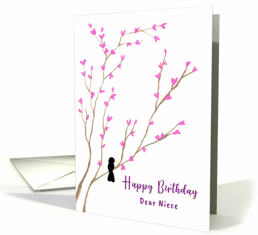 Happy Birthday Niece Black Bird Tree Pink Blossoms Floral... (1909490)