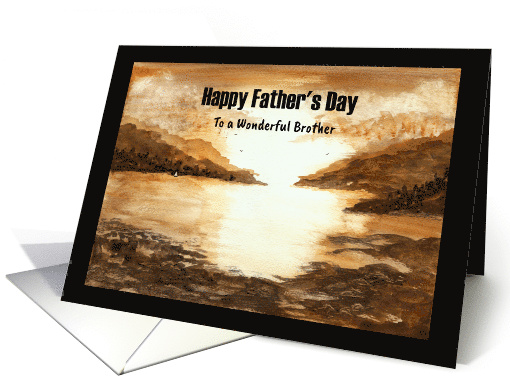 Happy Father's Day Brother Mountains Ocean Beach Sky Sun Painting card