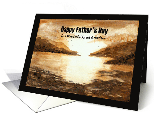Happy Father's Day Great Grandson Mountains Ocean Beach Sky Sun card