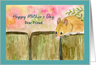 Happy Mother’s Day Friend Mouse Floral Fence Botanical Watercolor Art card