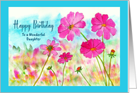 Happy Birthday Daughter Pink Cosmos Wildflowers Botanical Bee Painting card