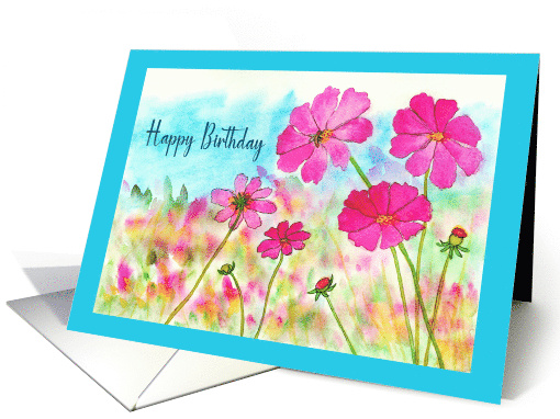 Happy Birthday General Pink Cosmos Wildflowers Botanical... (1909918)