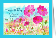 Happy Birthday Great Niece Pink Cosmos Wildflowers Botanical Bee Art card