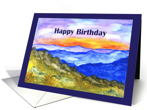 Happy Birthday General Mountains Landscape Sky Sunrise Watercolor card