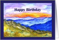 Happy Birthday General Mountains Landscape Sky Sunrise Watercolor card