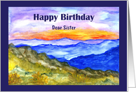 Happy Birthday Sister Mountains Landscape Sky Sunrise Watercolor Art card