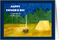 Happy Father’s Day Brother in Law Camping Tent Fire Night Sky Stars card