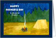 Happy Father’s Day Grandson Camping Tent Fire Night Sky Stars Trees card