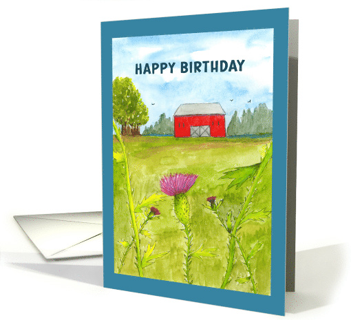 Happy Birthday General Red Barn Thistle Flowers Birds... (1910662)