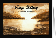 Happy Birthday Brother in Law Mountains Ocean Beach Sky Sun Watercolor card