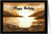 Happy Birthday General Mountains Ocean Beach Coastal Sun Watercolor card