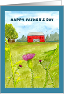 Happy Father’s Day General Red Barn Thistle Flowers Birds Farm Art card