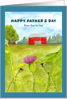 Happy Father’s Day Son in Law Red Barn Thistle Flowers Birds Farm Art card