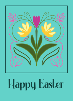 Happy Easter General Floral Botanical Flowers Pink Tulips Art Nouveau