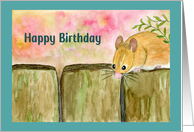 Happy Birthday General Mouse Floral Garden Fence Botanical Painting card
