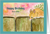 Happy Birthday Sister Mouse Floral Garden Fence Botanical Watercolor card