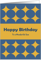Happy Birthday Son Diamonds Geometric Shapes Blue Gold Pattern card