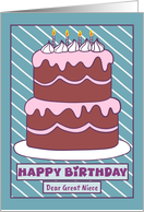 Happy Birthday Great Niece Birthday Cake Candles Pink Chocolate Stripe card
