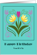 Happy Birthday From Group Floral Botanical Flowers Tulips Art Nouveau card
