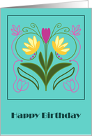 Happy Birthday General Floral Botanical Flower Pink Tulips Art Nouveau card