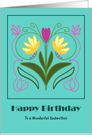 Happy Birthday Godmother Floral Botanical Flower Tulips Art Nouveau card