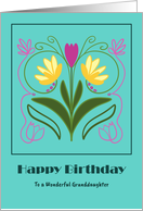 Happy Birthday Granddaughter Botanical Flowers Pink Tulips Art Nouveau card