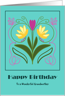Happy Birthday Grandmother Botanical Flowers Pink Tulips Art Nouveau card