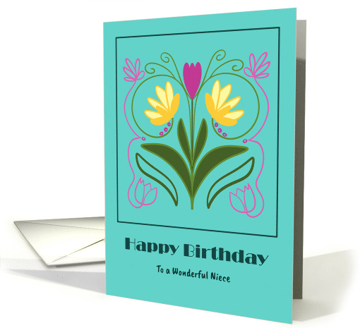 Happy Birthday Niece Botanical Floral Flowers Pink Tulips... (1916796)
