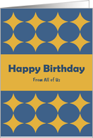 Happy Birthday From Group Diamonds Geometric Shapes Blue Gold Pattern card