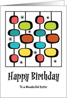 Happy Birthday Sister Mid Century Modern Retro Vintage Ovals Stars card
