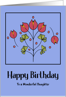 Happy Birthday Daughter Red Flowers Floral Botanical Leaves Folk Art card