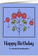 Happy Birthday Goddaughter Red Flower Floral Botanical Leaves Folk Art card