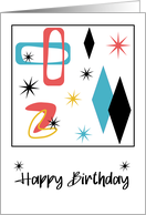 Happy Birthday General Mid Century Modern Retro Diamonds Ovals Stars card