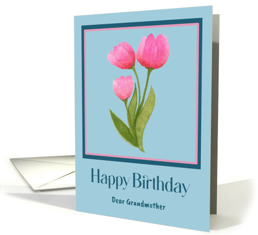 Happy Birthday Grandmother Pink Tulips Flowers Botanical Painting card