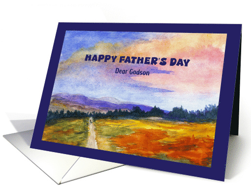 Happy Father's Day Godson Landscape Man Dog Mountains Watercolor card